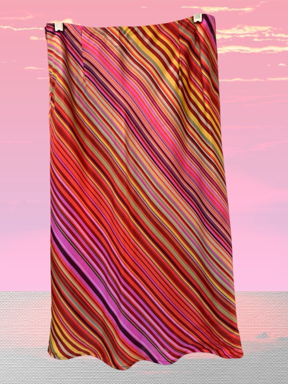 Banana Republic Dynamic Multicolor Strip Silk Skirt Pink Red Yellow Purple Sz 4